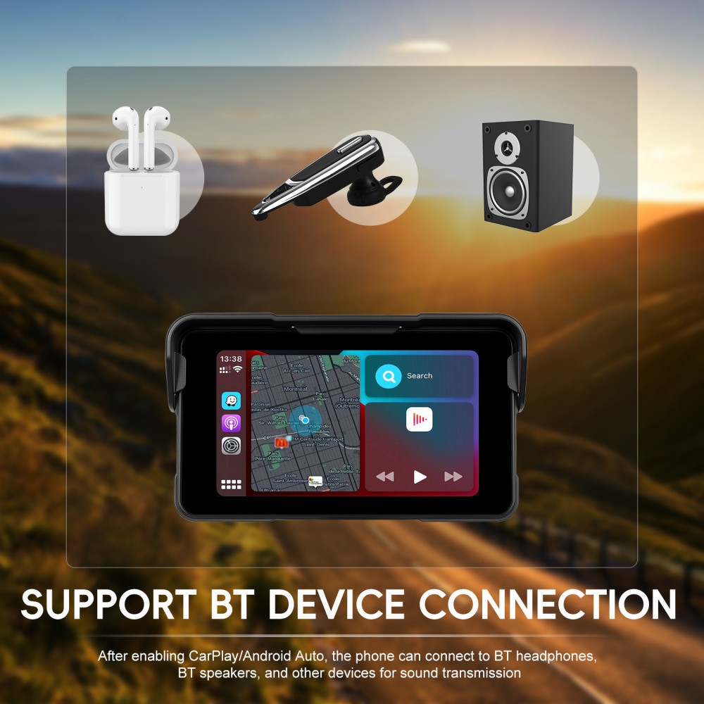 5" Motorcycle Portable Wireless Apple Carplay Android Auto Waterproof Car Stereo