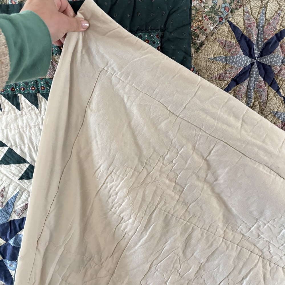 Vintage Mariner’s Compass Quilt King Size Patchwork Medallion Green Blue