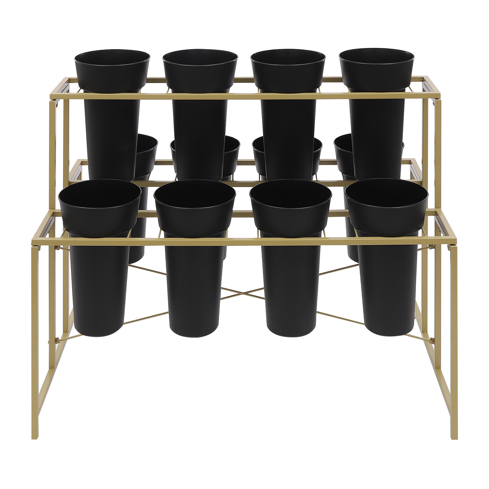 Flower Display Stand with 12 Pcs Buckets, 3 Tier Metal Stand, Indoor & Outdoor