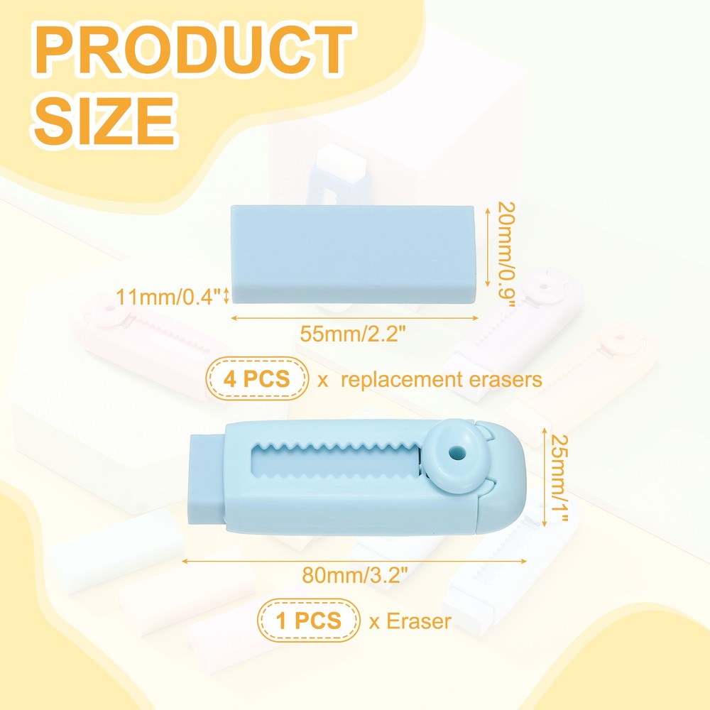 5 Pack Erasers, Pencil Erasers Large Eraser Push Pull Cute Soft, Blue
