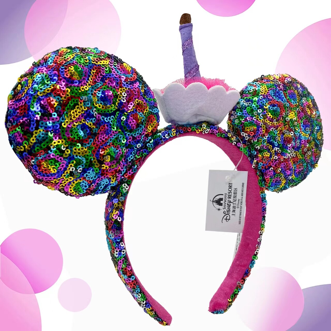 Disney-Parks Headband Birthday Cake Colorful Sequins Mickey Minnie Mouse Ears