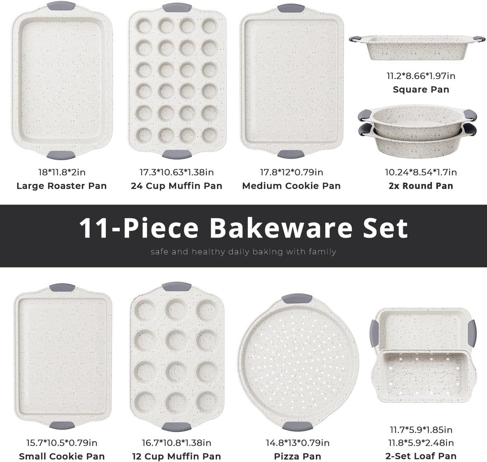 11-Piece Nonstick Baking Pans Set, Stackable Non Toxic Bakeware Sets with Coo...