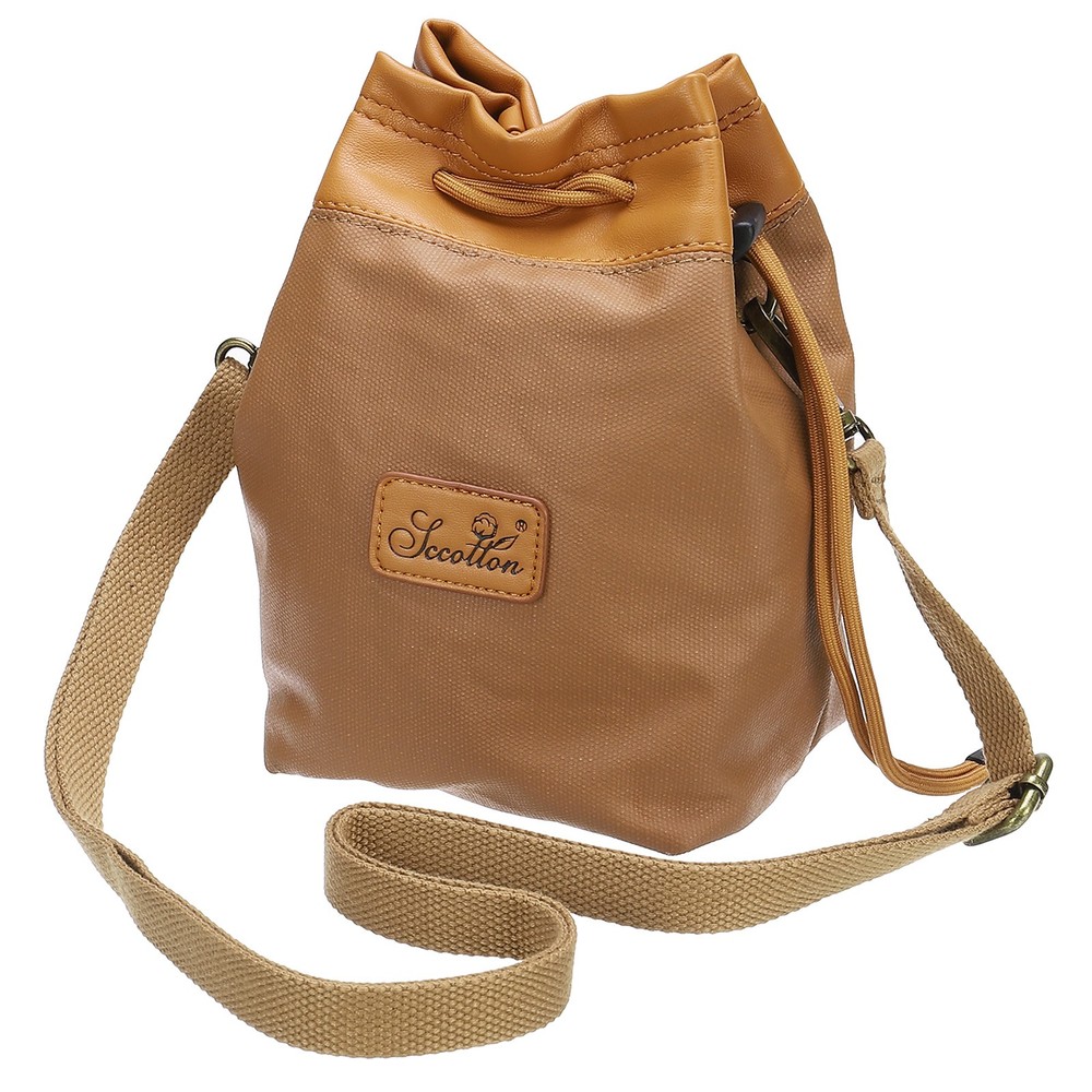 Soft Camera Bag, M Size Camera Drawstring Shoulder Bag with Hand Strap, Khaki