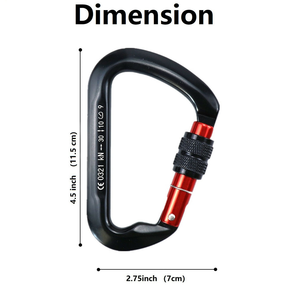 30KN Heavy Duty Screwgate Locking Carabiner D-Ring Clip Hook for Climbing Caving