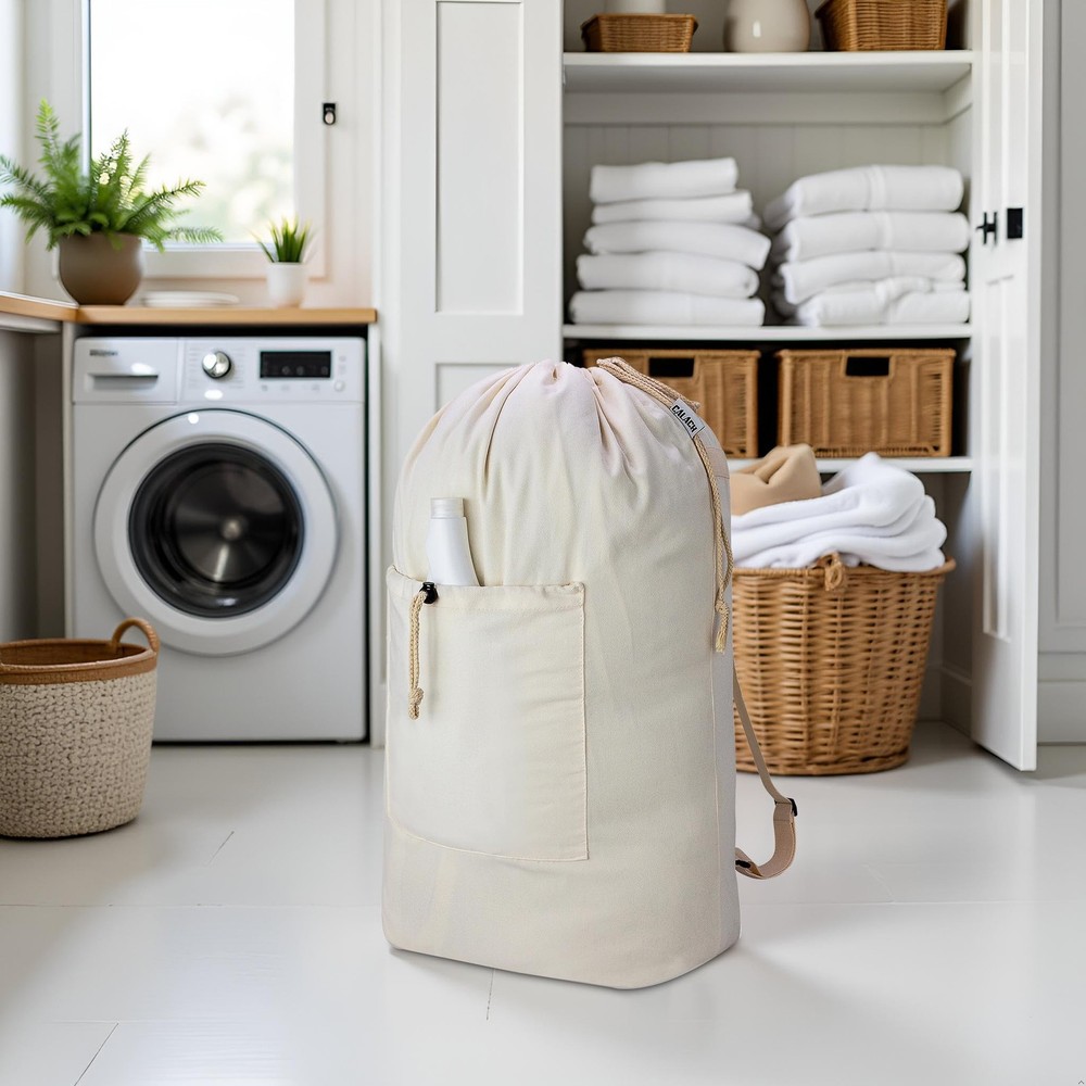 Laundry Bag Backpack, Canvas Laundry Bag with Straps & Drawstring Closure Was...