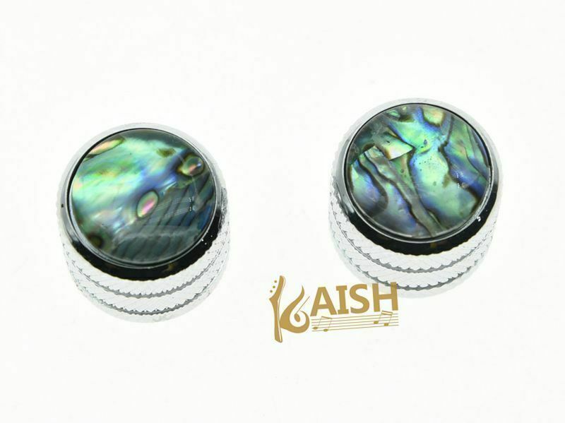 KAISH 2-Pack Chrome Push On 6mm Guitar Abalone Top Dome Knobs Bass Tele Knobs