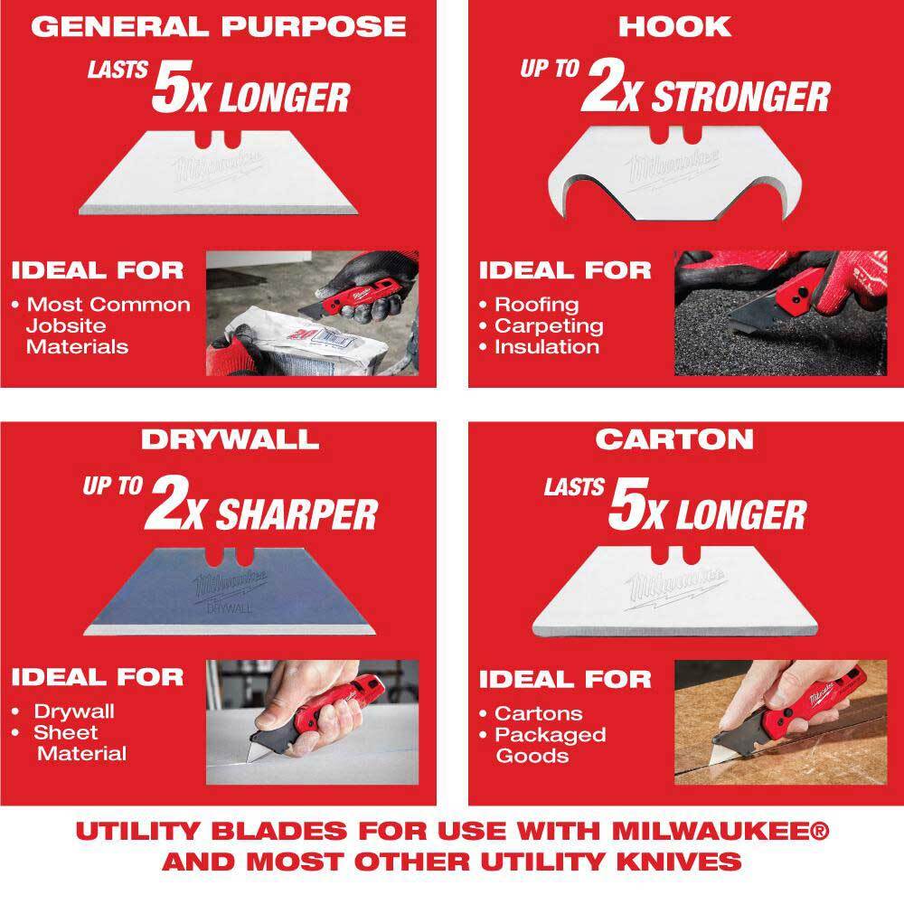 Milwaukee 48-22-1504 FASTBACK w/ Storage & 50PC General Utility Blades Set
