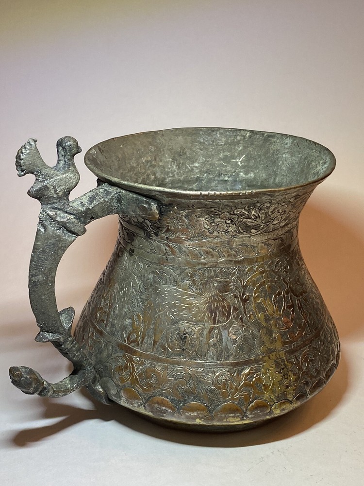 Vintage Middle Eastern Engraved Copper Metal Pitcher