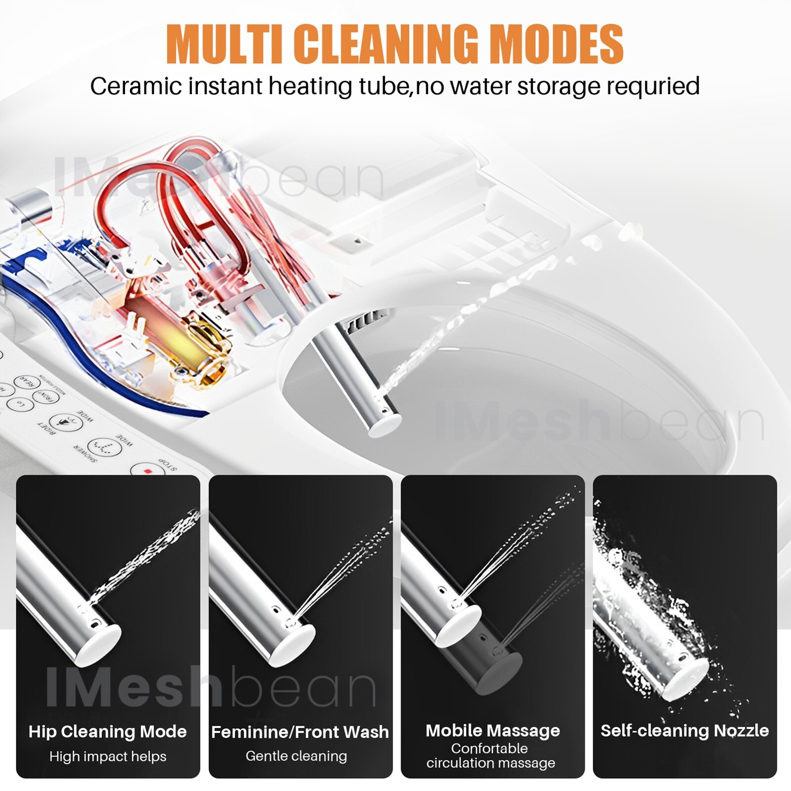 Smart Electric Bidet Toilet Heated Seat Elongated LCD Auto Flush Dry Night Light