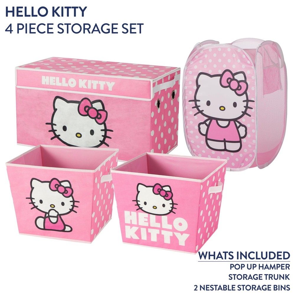 Storage Solution Set with Pop Up Hamper Collapsible Trunk and 2 Bins Hello Kitty