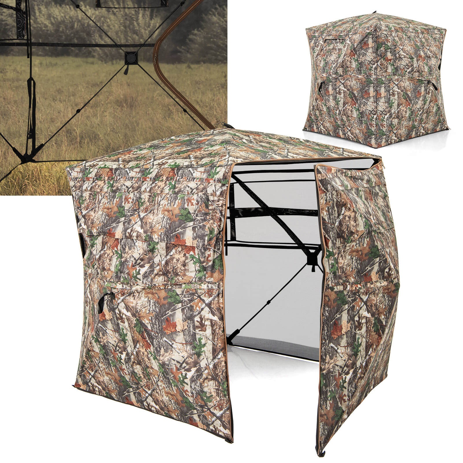 360° One-Way See-Through Hunting Blind with Full-Open Door Portable Carry Bag
