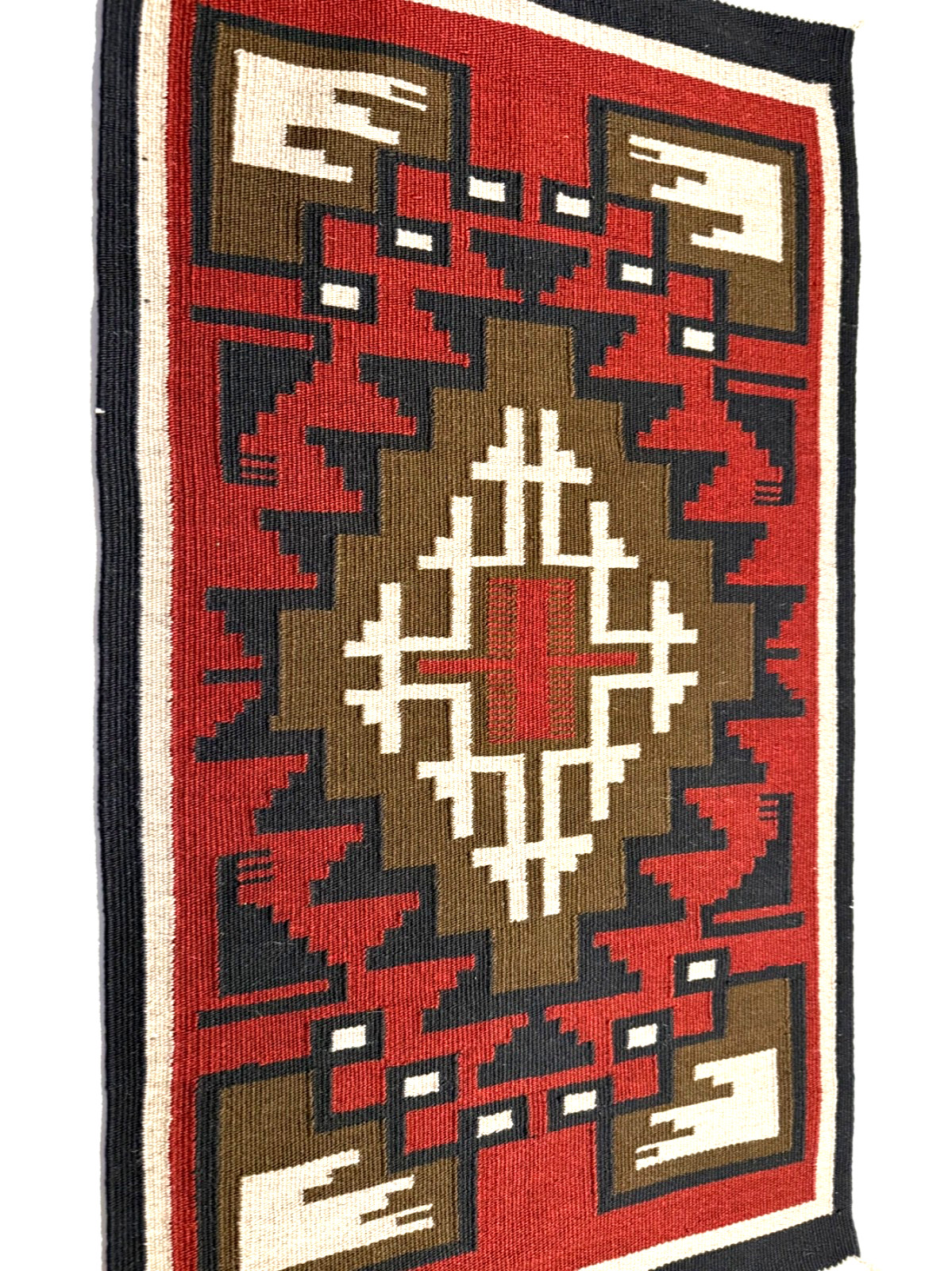 BEAUTIFUL NAVAJO GANADO RUG, INTRICATE DESIGN, HANDSPUN WOOL, 20TH C, MINT