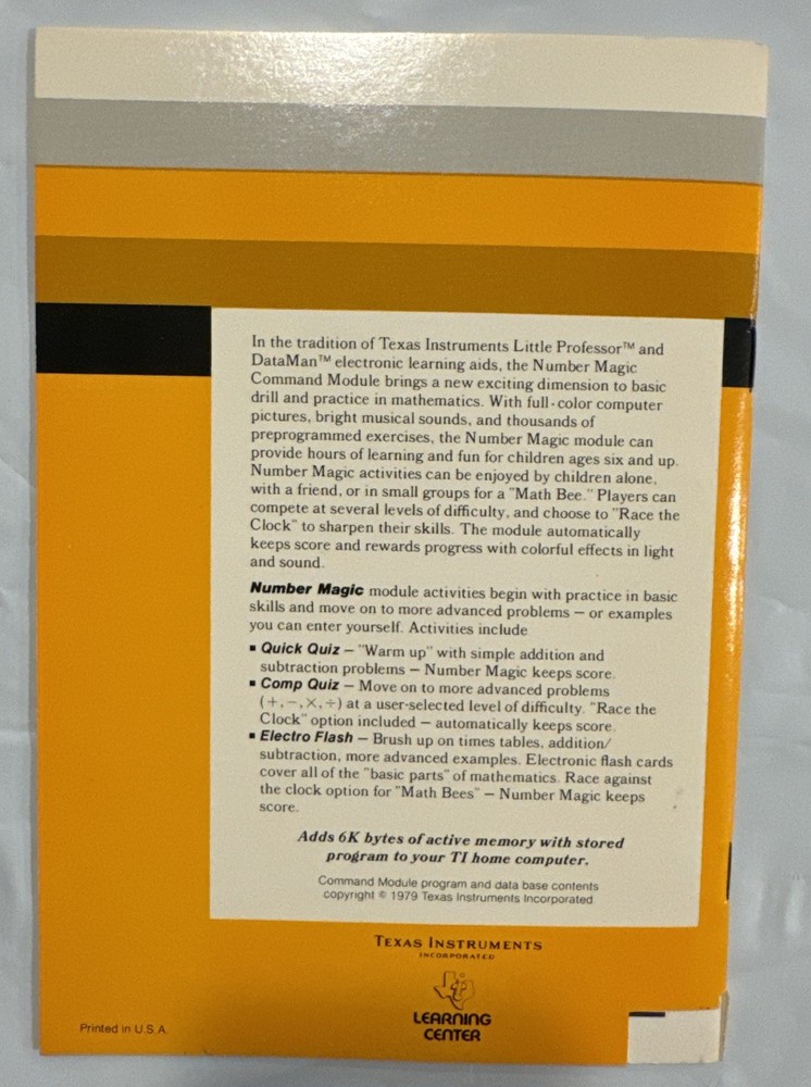 TEXAS INSTRUMENTS HOME COMPUTER NUMBER MAGIC COMMAND MODULE MANUAL Classic
