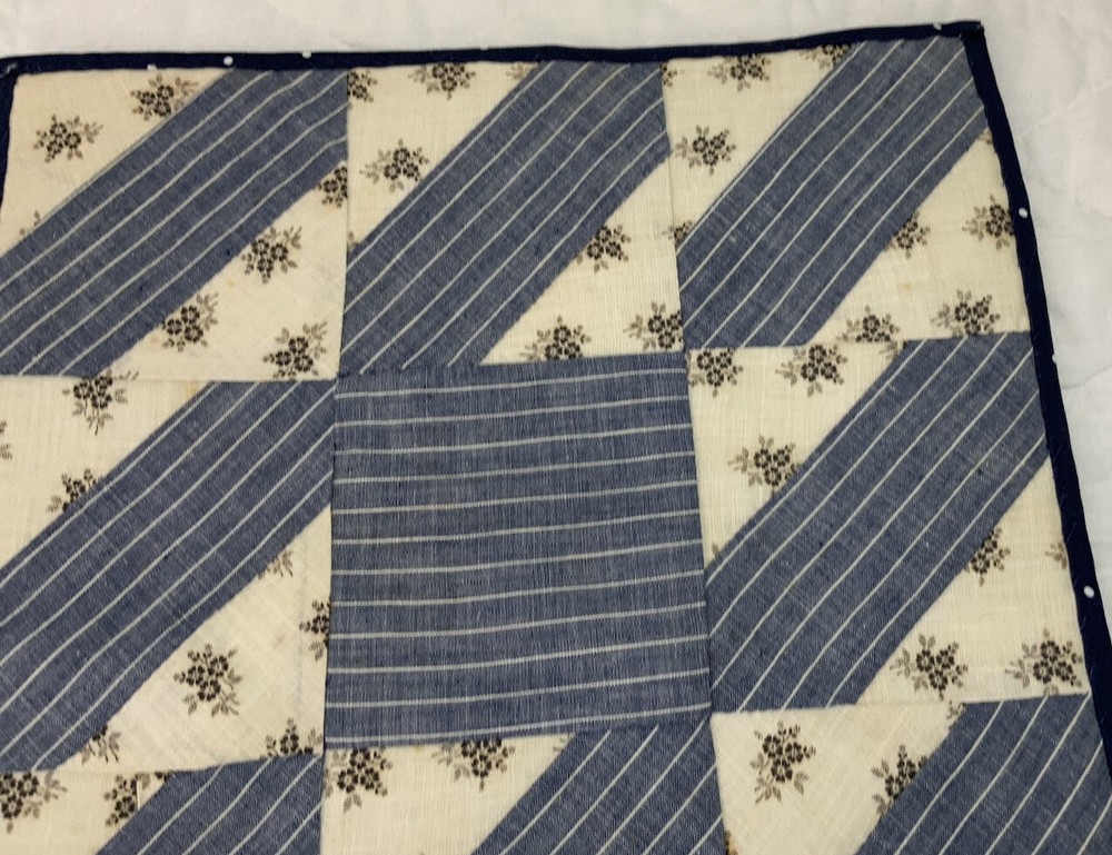 Vintage Patchwork Quilt Table Topper, Nine Patch, Rectangles, Calicos, Blue