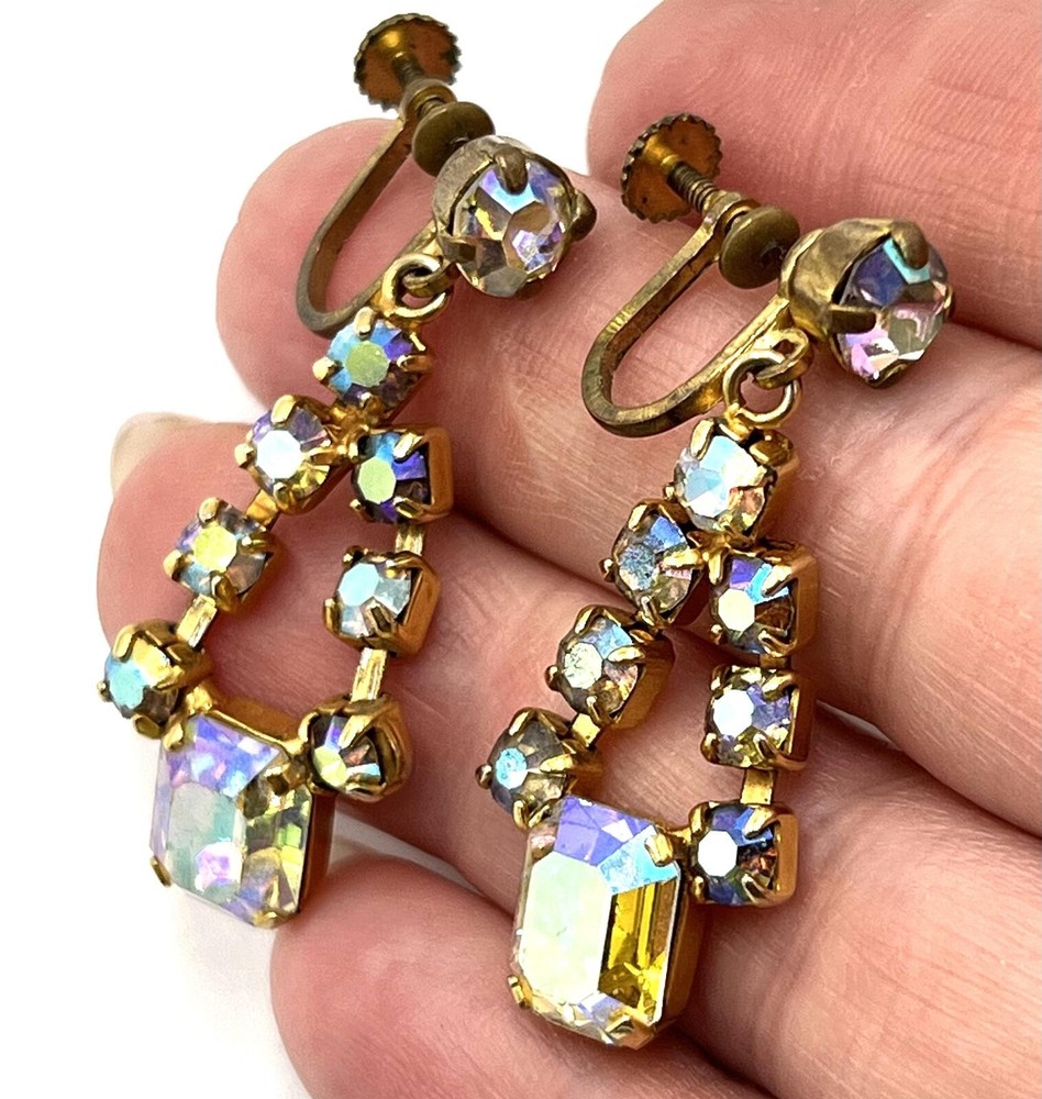Austrian Aurora Borealis Rhinestone Dangle Earrings