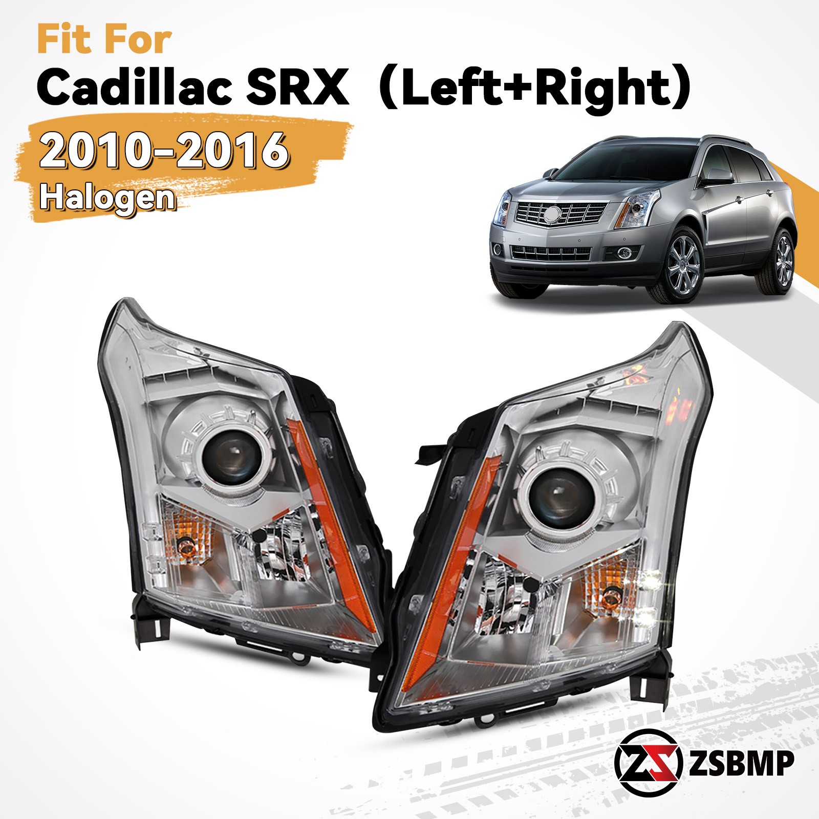 For 2010-2016 Cadillac SRX Halogen w/ LED Projector Headlights Left+Right Side