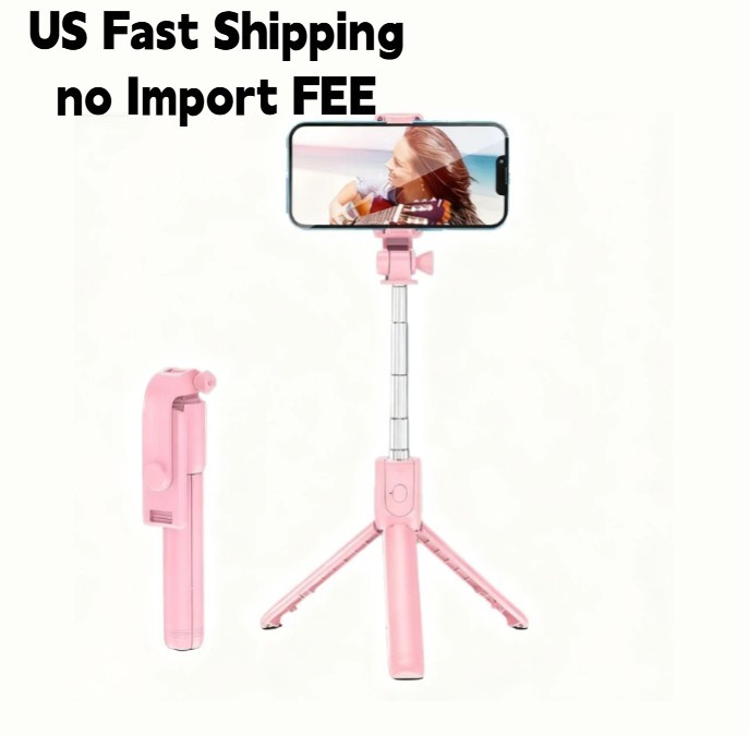 Pink Selfie Stick Tripod with Bluetooth Remote Extendable for iPhone Android US