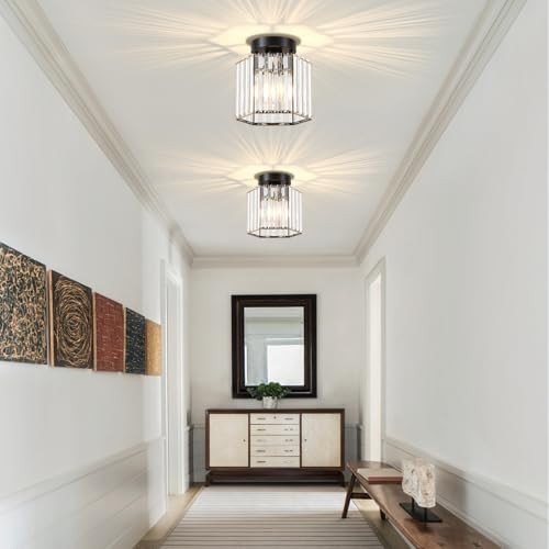 2 Pack Crystal Semi Flush Mount Ceiling Light, Hallway Light 1-Light Black