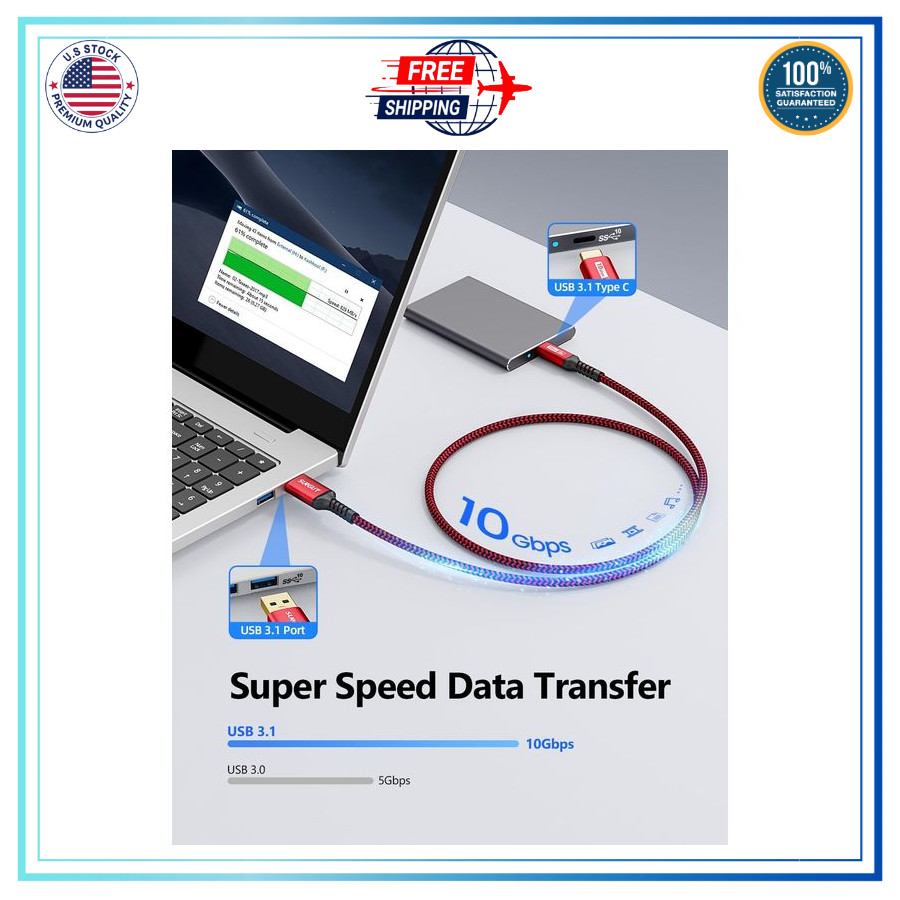 USB C Android Auto Cable 1FT, 3A USB a to C USB 3.1 USB 3.2 Gen2 10Gbps Data