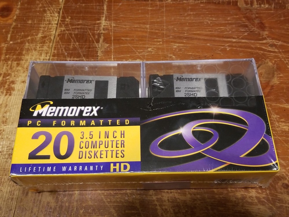 Memorex PC Formatted 3.5" Inch Computer Diskettes 20ct (HD) w/File Box NEW