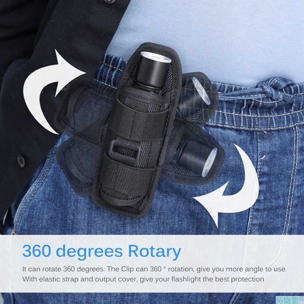 Tactical Flashlight Holster Duty Belt Pouch Stretchable Rotatable Clip Holder