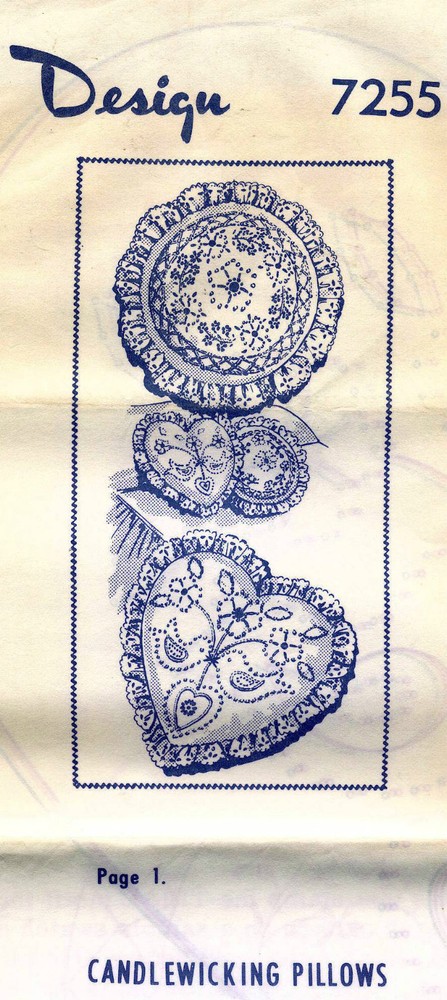 1940's VTG Candlewicking Pillows Embroidery  Transfer Pattern Design  7255