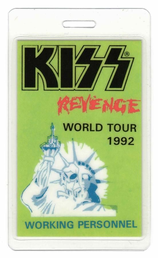 Kiss Revenge World Tour 1992. Laminate Working Personnel Backstage Pass