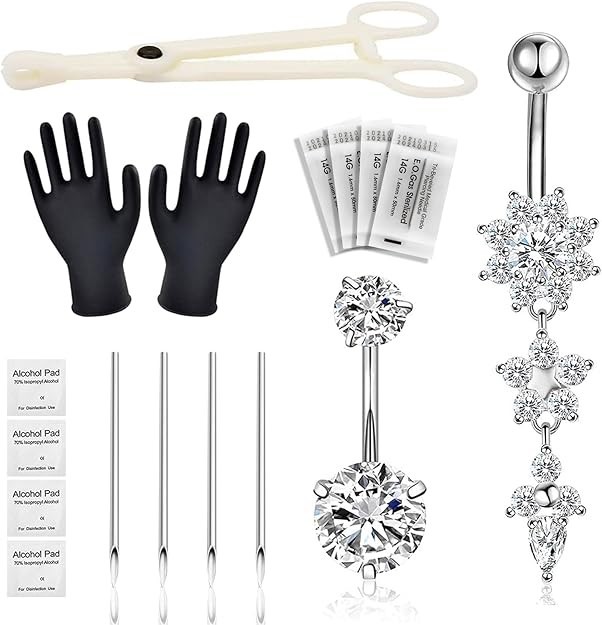 Belly Piercing Kit 13Pcs Belly Button Piercing Kit Includes 2Pcs 14G Belly Bu...