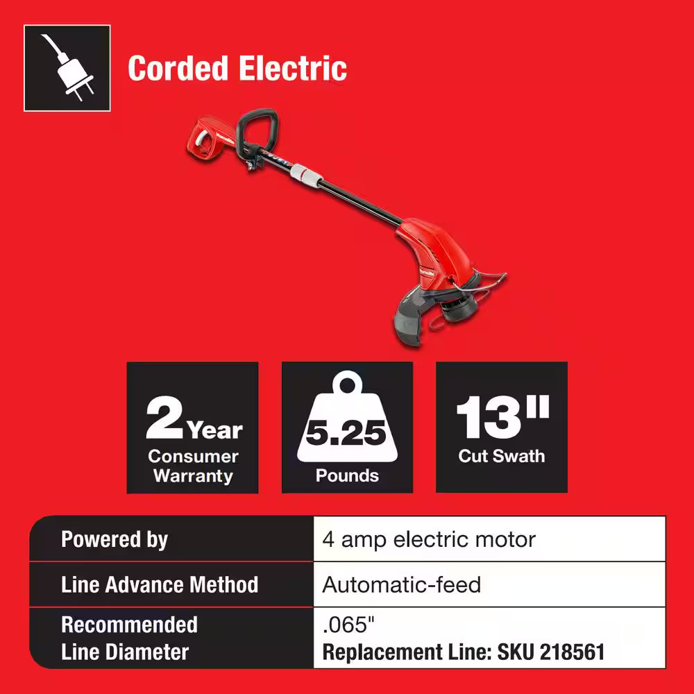 13 In. 4 Amp Straight Electric String Trimmer