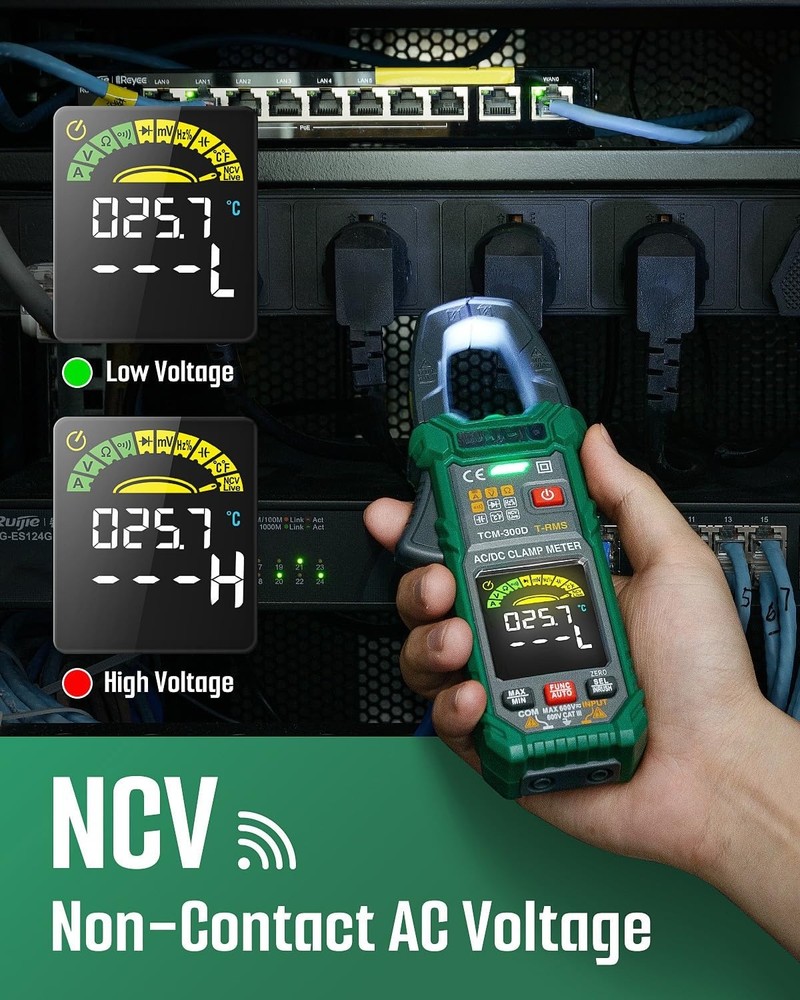 TCM-300D Digital Clamp Meter, 6000 Counts Multimeter, Auto-Ranging Voltmeter