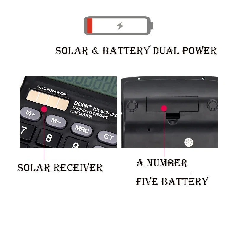 Desk Calculator, 12-Digit Solar Battery Office Calculator with Large LCD Display