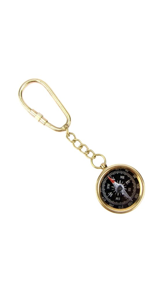 Mini Compass Keychain Gold Tone Portable Navigation Key Ring Compass Brass Gift