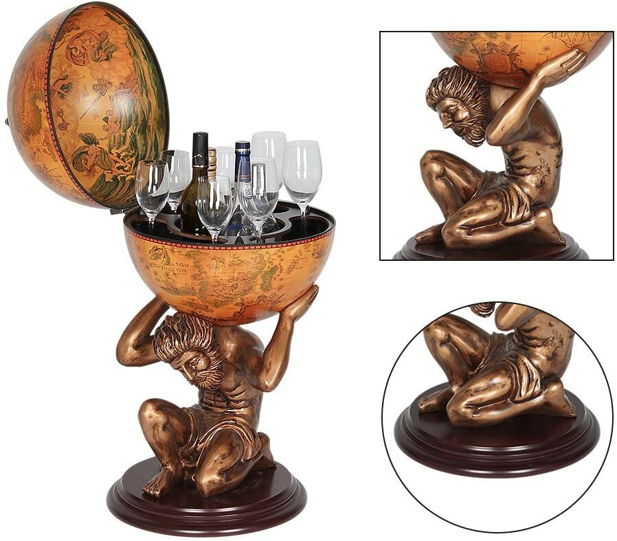 33" Globe Bar Wine Cabinet Atlas Wine Bar Stand Bottle Shelf Liquor Storage US