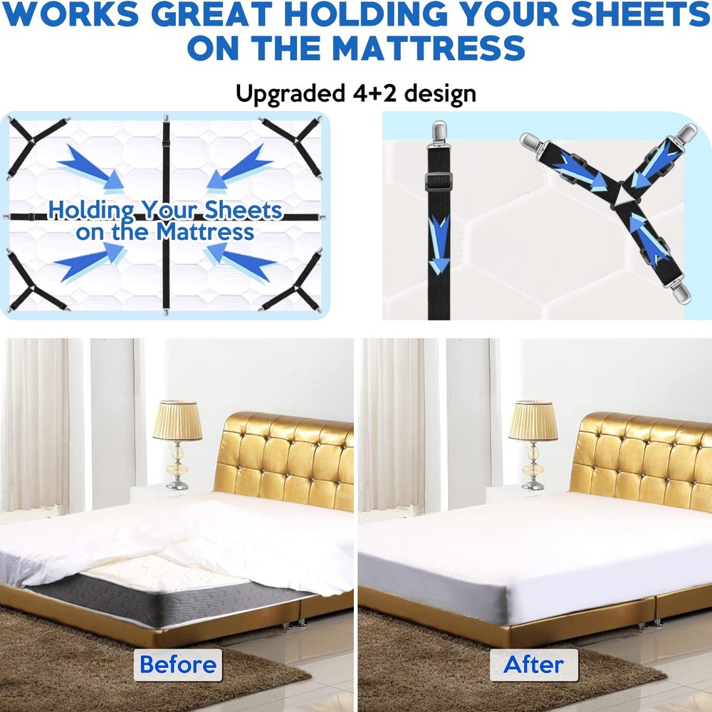 Bed Sheet Straps, 3 Adjustable Bands, Keep Sheets Tight, Secure Fit