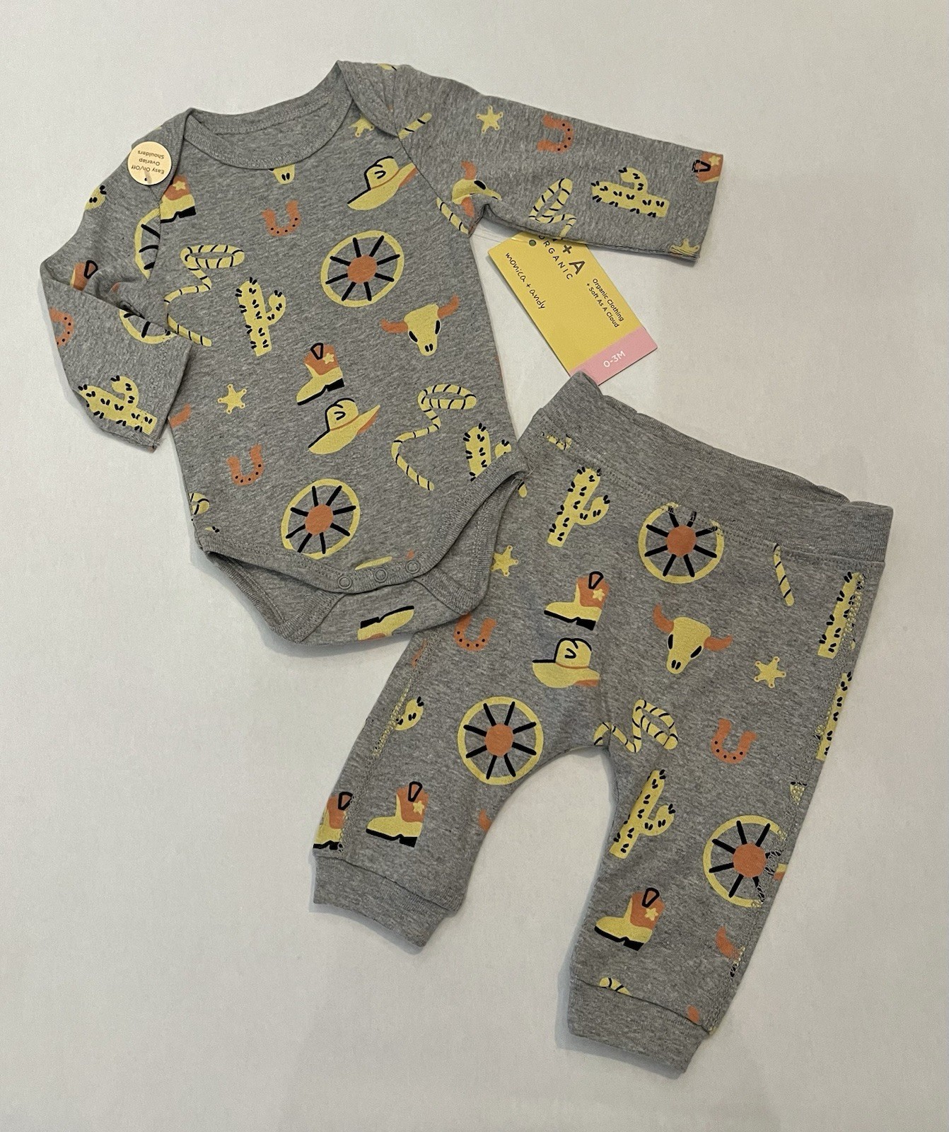 Baby Boy 0-3 Months Pants Bodysuit 2 PC Set Cute Western Outfit New