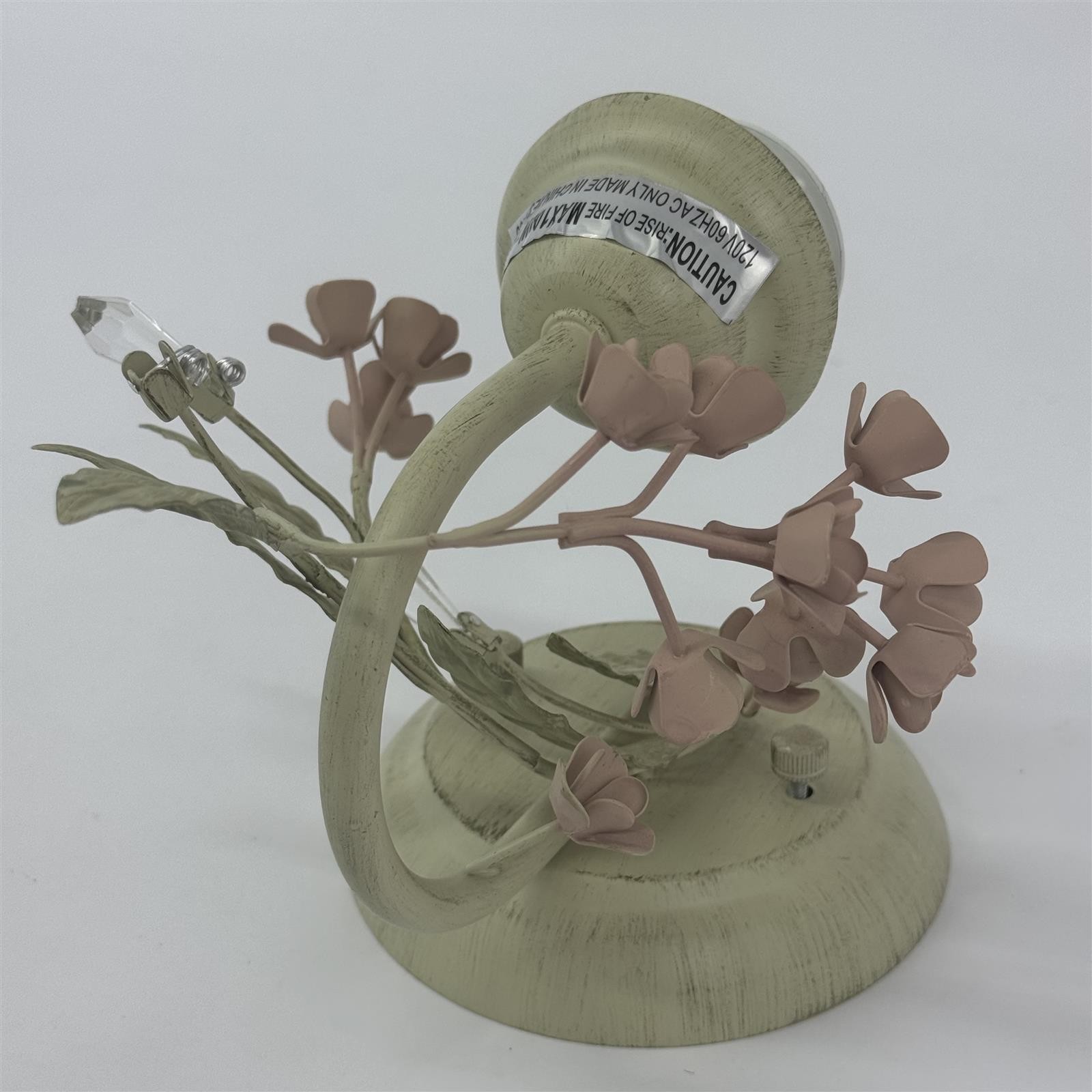 Tole Electric Wall Sconce Green With Pink Flowers Green Leaves Crystals