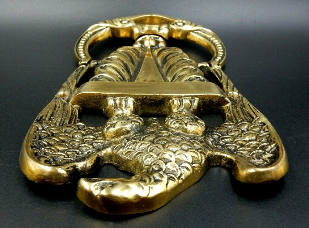 VINTAGE SOLID BRASS PATRIOTIC AMERICAN BALD EAGLE DOOR KNOCKER