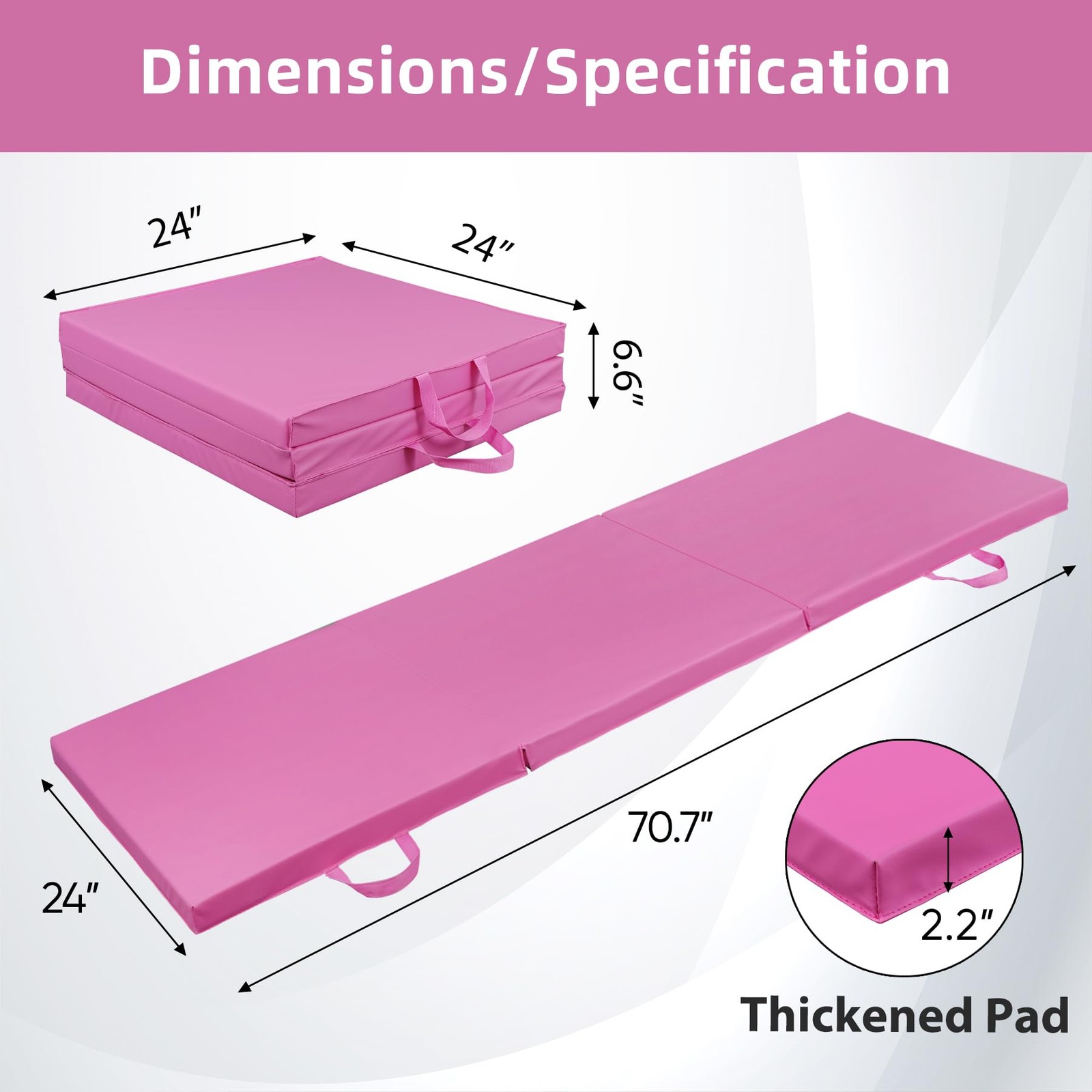 2in Thick Tri-fold Exercise Mat with Carrying Handles for Home Gym Yoga MMA