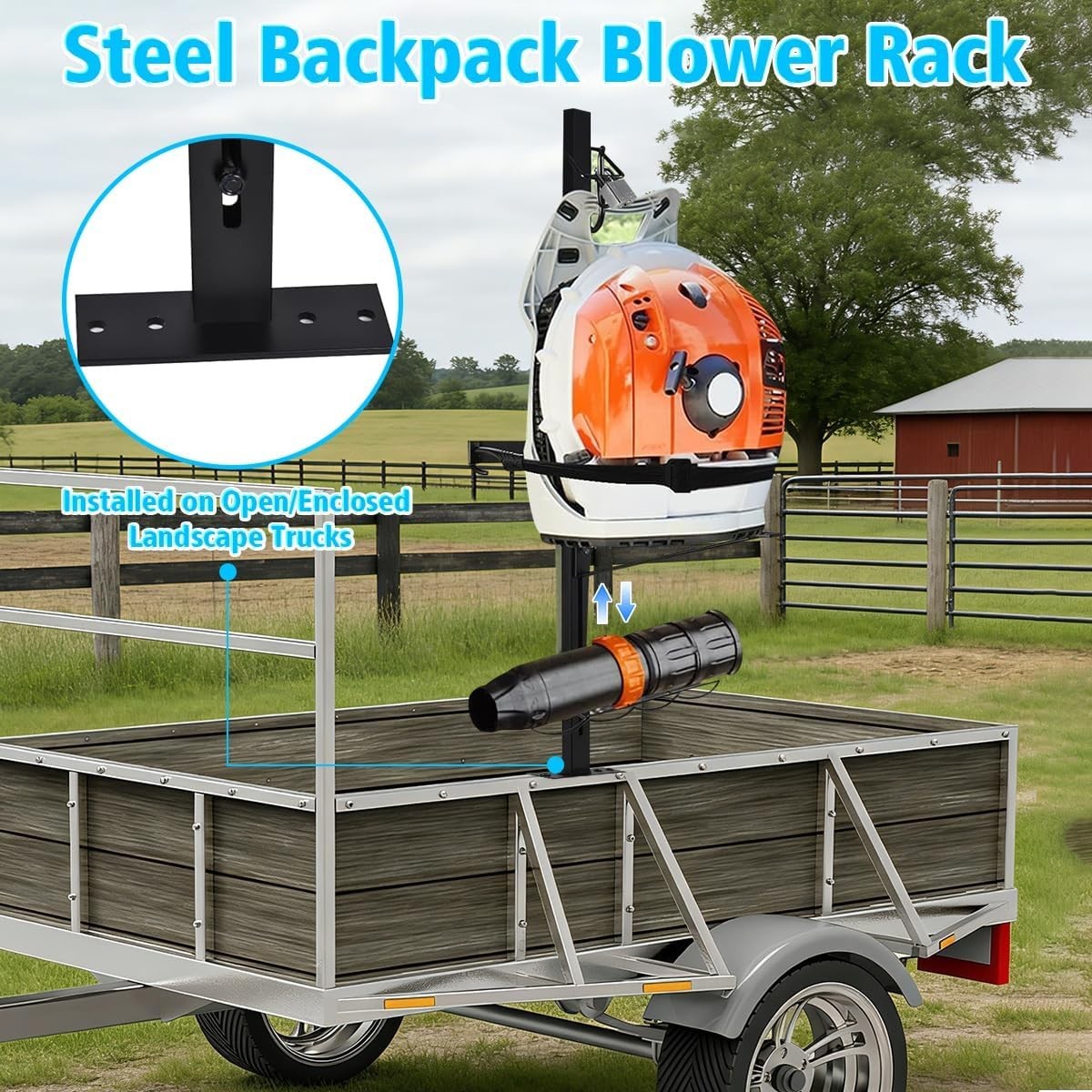 Heavy-Duty Backpack Blower Rack for Trailers, Steel Storage Tube Bracket and Str