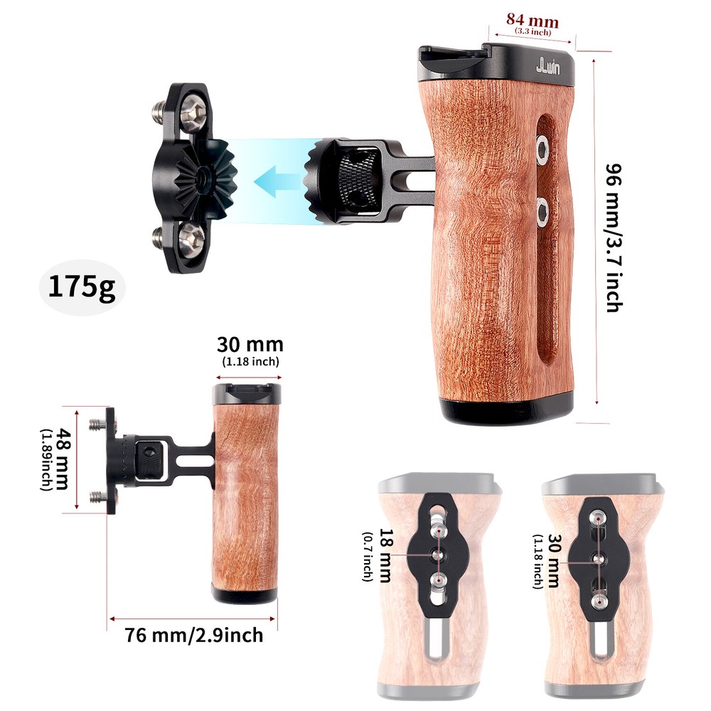 Mini Wooden Side Handle Grip Quick Release Mount for DSLR Mirrorless Camera Cage