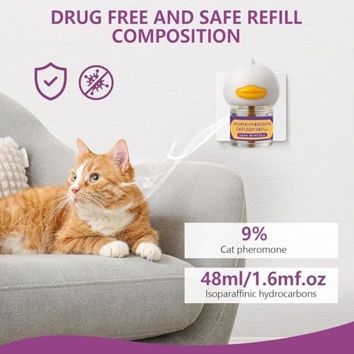Cat Calming Diffuser Kit - 2 Plug-Ins & 4 Refills, Stress Relief for Multi Cats,