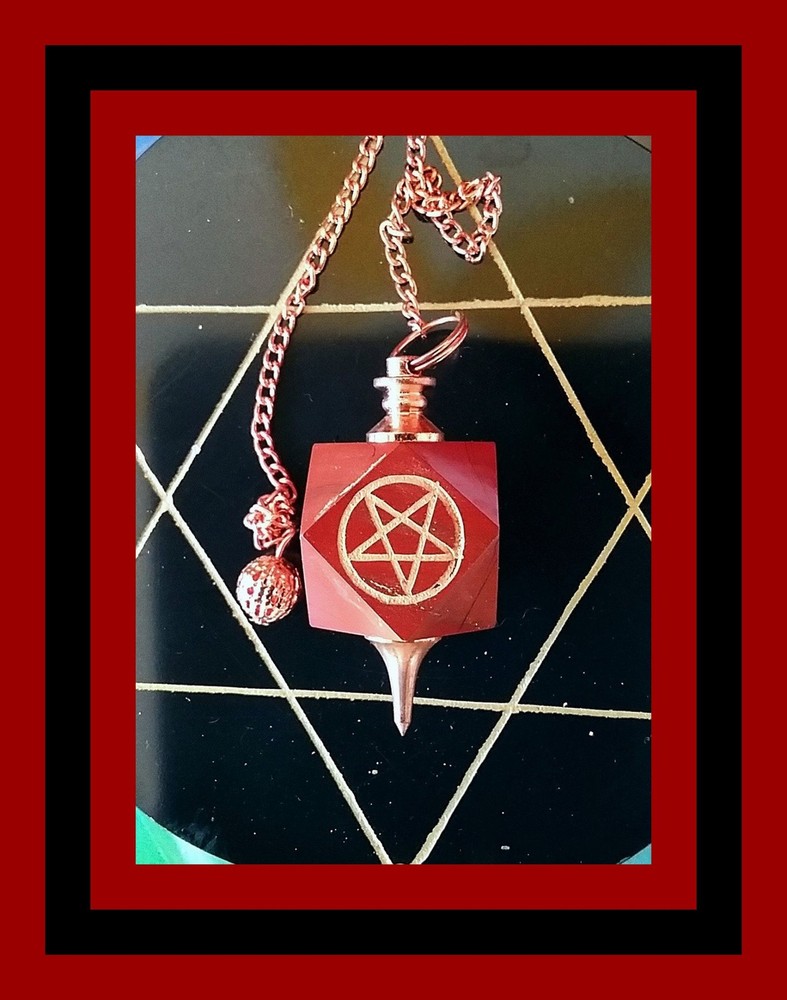 RED JASPER PENTAGRAM DOWSING PENDULUM, GEOMETRIC PENDULUM, WICCAN PENDULUM