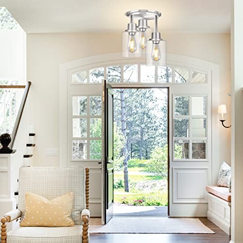 Semi Flush Mount Ceiling Light, 3 Light Close to Ceiling Light Silver 2