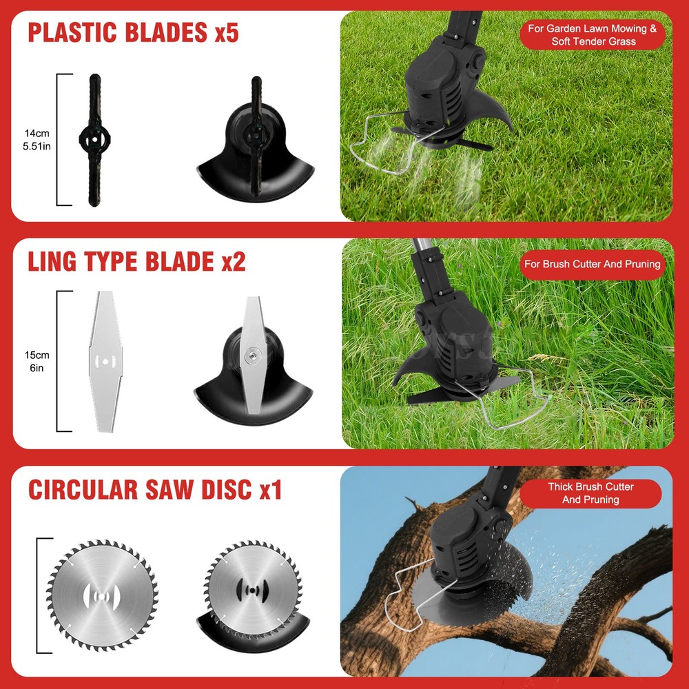 Wireless Cordless Grass String Trimmer Lawn Edger Weed Wacker Cutter + 2 Battery