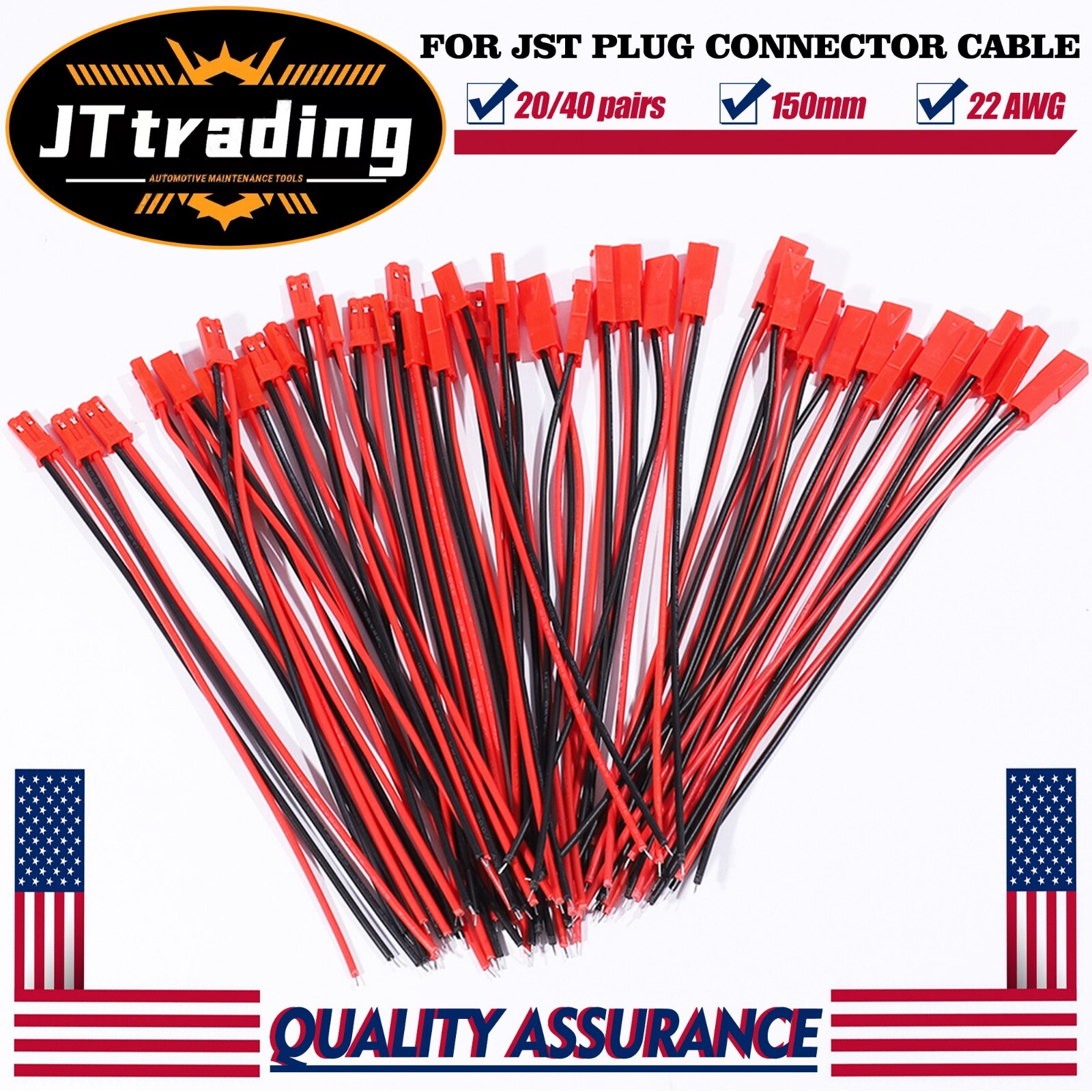 20/40 pairs for JST Plug Male &Female Connector 150mm Wire Cable RC Lipo Battery