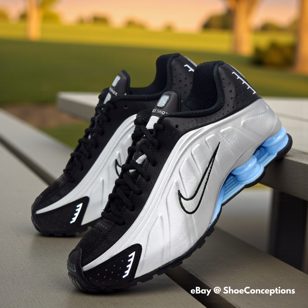 Nike Shox R4 Shoes Black Psychic Blue Silver HQ1988-004 Men's Sizes NEW