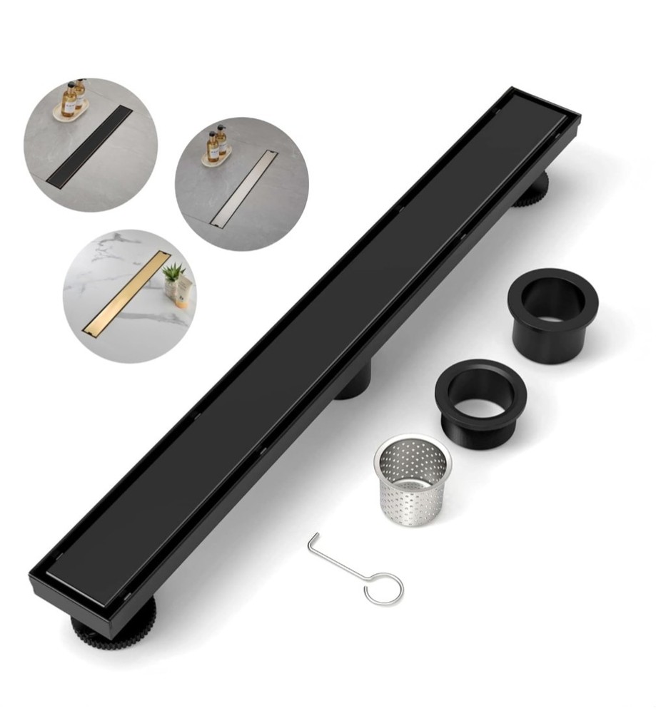 BRÜUN Rectangular Linear Shower Drain 24 Inch Matte Black Stainless Steel