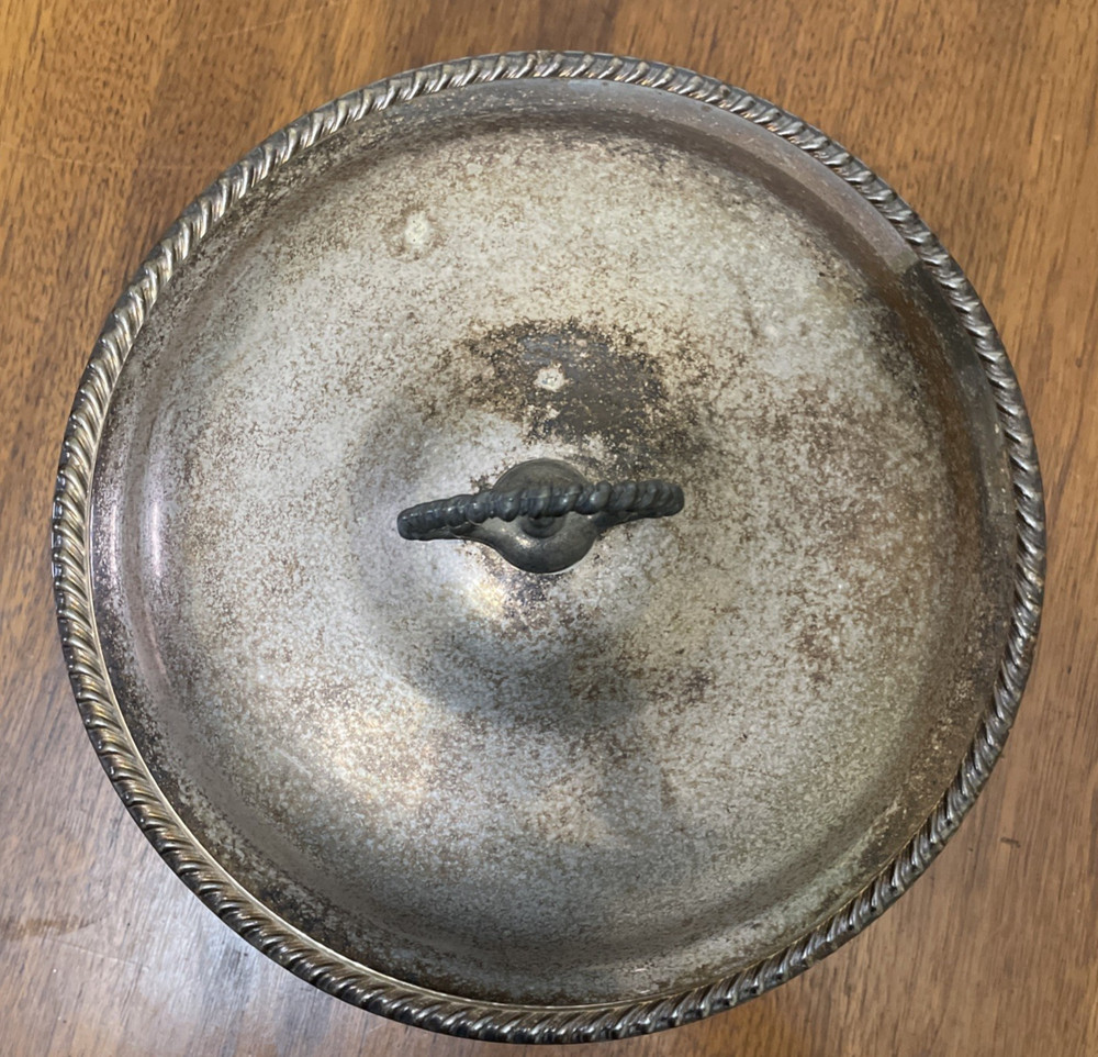 Vtg Wm Rodgers Silver Plated Round Covered Serving Bowl Casserole Dish Rope Edge