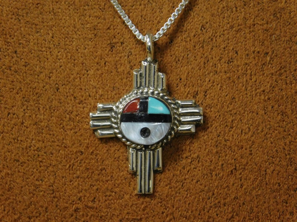 Sterling Silver Multi Stone Inlay Sunface Necklace