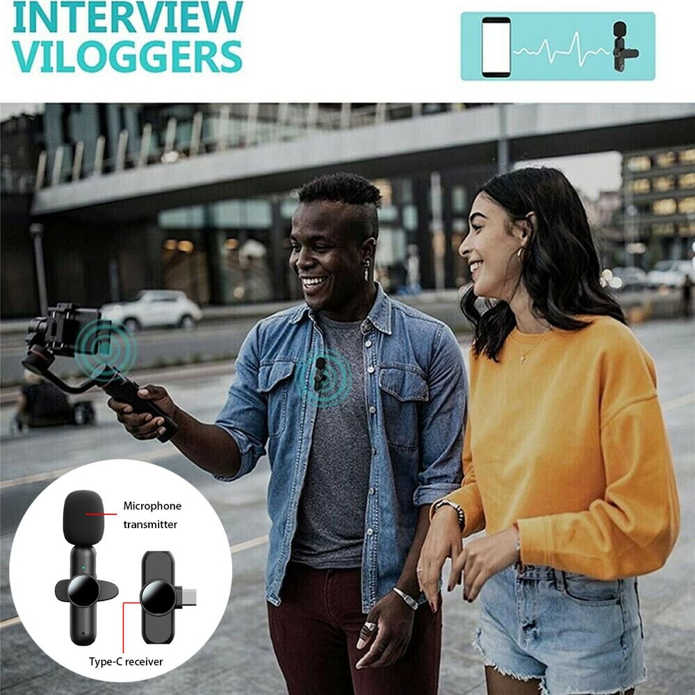 Mini Wireless Lavalier Microphone Audio Video Recording 2 Mic For IOS/Android